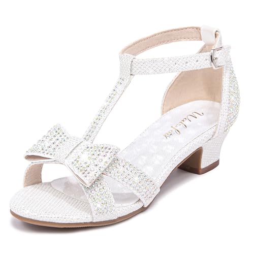 Image of Walofou Girls Dress Shoes Girls Heels Flower Girl Shoes Toddler Little Kid | 1.26 in Low Heels,Adjustable Buckle,Sparkly Bowknot,Glitter,Wedding,Party,Birthday,Holiday,Performance,Girls Dress Sandals