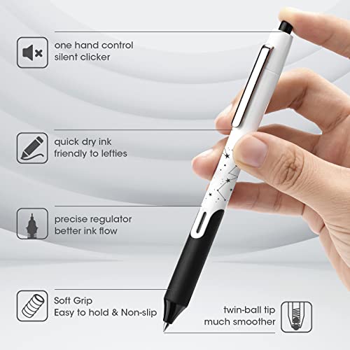 Writech Retractable Liquid Rollerball Pen: Click Silent Multicolor Rolling Ball Pens Black & Red Ink Color-Writing Journaling Notetaking Sketching 8Ct Smooth 0.5Mm Fine Point Tip No Bleed Smear Smudge #TOP2