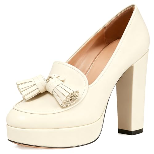 Image of SHODENSE Women Vintage Chunky Platform Loafers Pumps Tassel Round Closed Toe Slip On Suede Block High Heel Dress Loafer Shoes Buckle Strap Oxford Loafers Fringe Pump Dressy Chic Sexy Y2k 4-11 M US