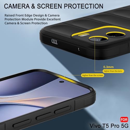 Image of TheGiftKart Liquid Silicon Back Cover Case for Vivo T5 Pro 5G | Shockproof Military Grade Protection | Micro-Fibre Cloth On Inner Side | Anti-Slip Grip Back Case Cover for Vivo T5 Pro 5G (TPU, Black)