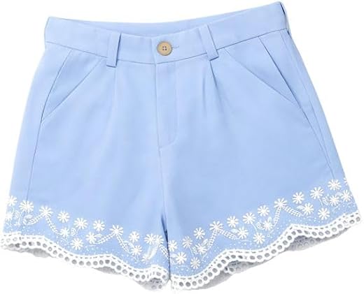 WOVENZ WONDERS Little &amp; Big Girls Cotton Woven Embroidered Shorts | Soft &amp; Breathable Fabric | Comfortable Casual Shorts f...
