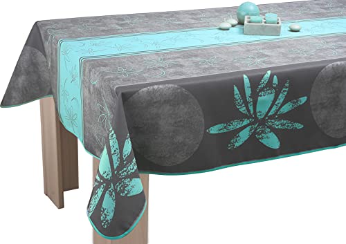 Le linge de Jules Nappe Anti-Taches Lotus Turquoise - Ovale 150 x 240 cm