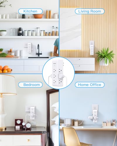 Image of 2 Pack Surge Protector Outlet Extender, 9 AC Multi Outlet Wall Plug with Rotating Plug, 1800J Wall Charger, 3-Sided Power Strip Electrical Plug Adapter Outlet Splitter for Home Office Dorm,White