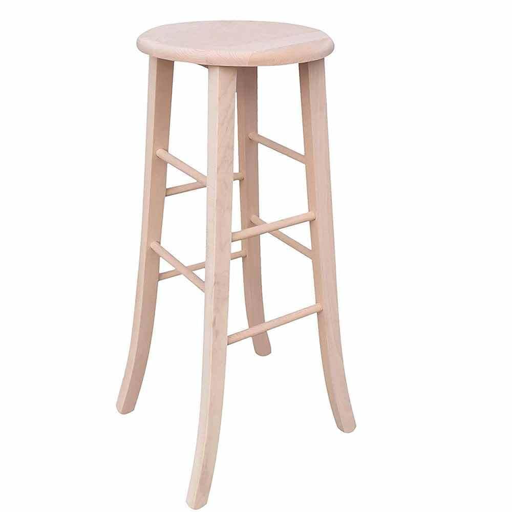 Sgabello bar legno rotondo h 80 cm grezzo da verniciare gambe a sciabola