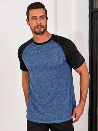 Image of Runcati Mens Casual Slim Fit T Shirts Raglan Short Sleeve Crewneck Baseball Tees Color Block Workout Fashion Shirt