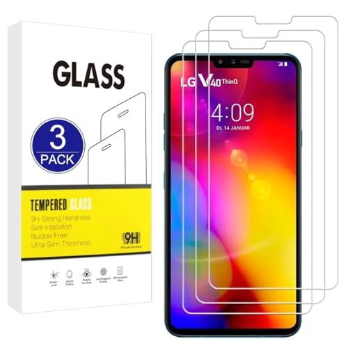 X-Dision Compatible con LG V40 ThinQ Protector de Pantalla,3 Piezas Película Protectora 2.5D[Dureza 9H,Alta Sensibilidad,A prueba Roturas] Alta Definicion Vidrio Templado