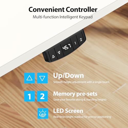 Image of Agilestic 48 x 28 Electric Standing Desk, Height Adjustable Home Office Desks, Ergonomic Sit Stand Up Computer Workstation with Memory Button, Wide Desktop with Splice Board, White