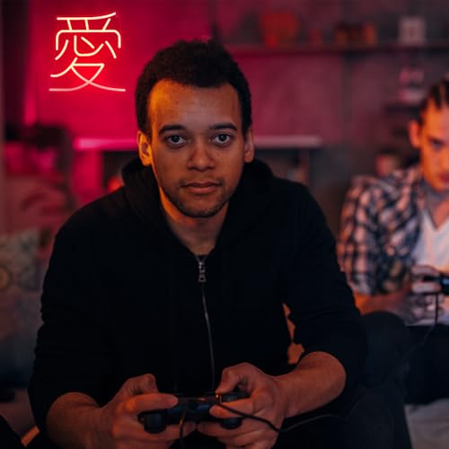 Image of Japanese Love Neon Sign Red Love Kanji LED Sign for Bedroom Bar Party Decor | Dimmable Japan Symbol Neon Wall Sign, Chinese Character Neon Lights, Acrylic Words Neon Light Up Signs, Valentine's Day Gifts