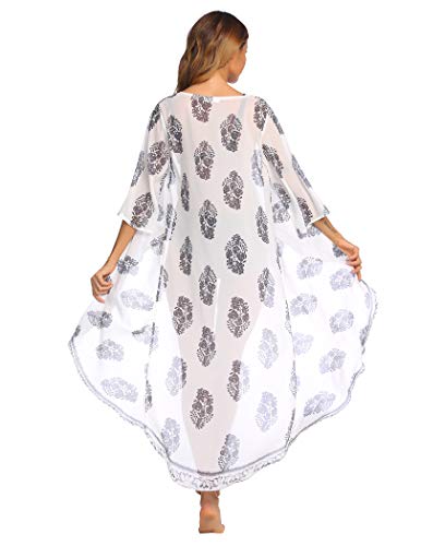 Ekouaer Sukienki plażowe, damskie letnie pareo, narzutka na bikini, długie, kimono, kardigan, seksowne ponczo plażowe, S-XXL, Pat3., XL