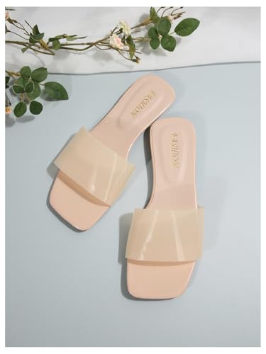 Image of Verdusa Clear Sandals For Women Square Toe Slides Summer Slip On Beach Flat Sandals