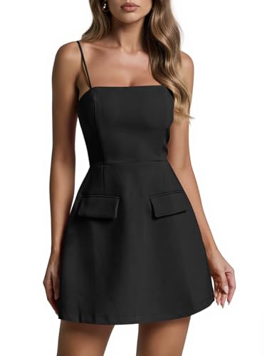 Wenrine Womens Sleeveless Mini Dress Summer Spaghetti Strap Zippe...