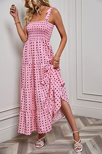 Image of kinstell Women's Summer Boho Spaghetti Strap Square Neck Ruffle Casual Flowy Long Dress Beach Swing Party Maxi Dress