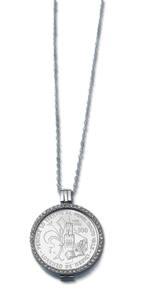 Collar de 90 cm con moneda de 500 liras Lorenzo Il Magnifico para lucir con vestidos largos 7