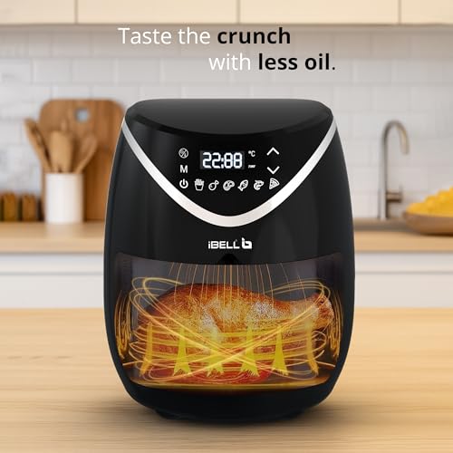 Image of IBELL 3.2L Oil-Free Digital Air Fryer, 800W Healthy Cooking Air Fryer with Smart Touch Panel, LED Display, Adjustable Temperature, Timer & Preset Programs, Black
