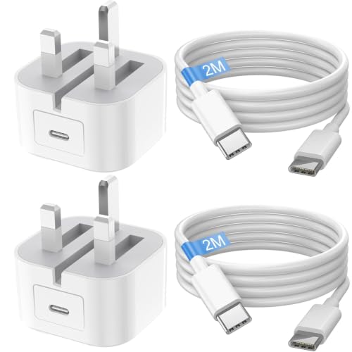 for iPhone 17 16 15 Charger [MFi Certified] 25W Fast USB C Charger Plug & Cable 2Pack [2M] UK Wall Phone Adapter Charging Cable for iPhone 17e/17/16e/16/15/Pro/Pro Max/Air/Plus/iPad/iPad Pro/Air/Mini