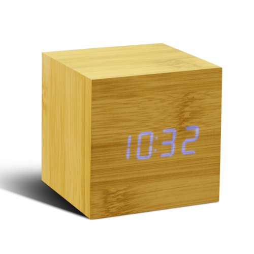 Gingko GK08B11 Click Clock Réveil Cube Effet Hêtre LED Bleu