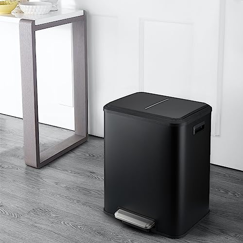 Caneca de basura rectangular con doble compartimento 30L negra miniatura 7