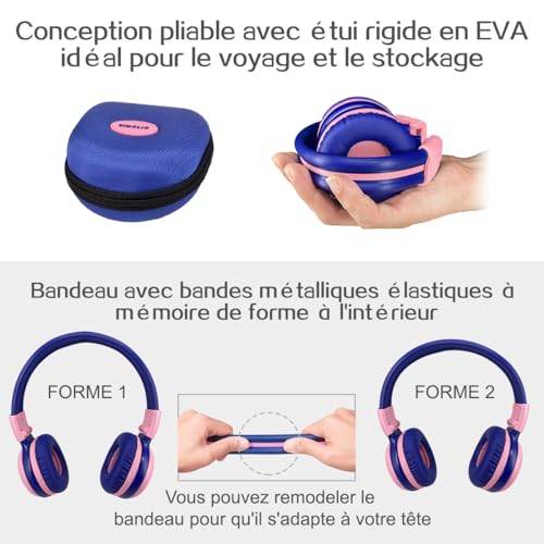 Oreillette stéréo Bluetooth pliable rose pour apprentissage autonome