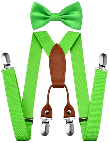 Branduce Lime Green Baby Boy Bow tie and Suspender Set with 4 Strong Clips Adjustable Kids Y Back Suspenders (SS02-04)