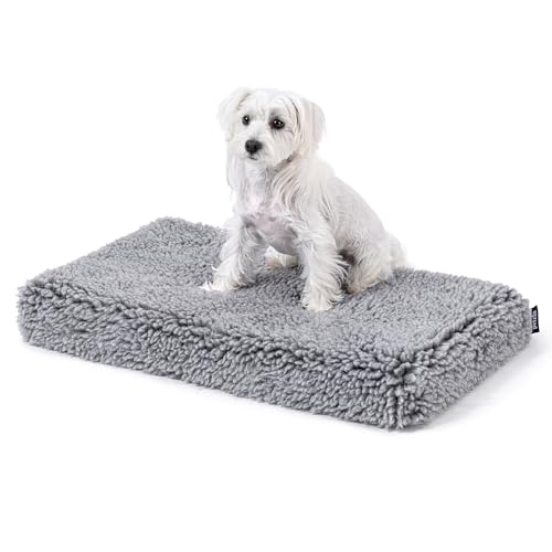 PELZIN Stoutwool 10cm Chew Proof Dog Bed - Orthopedic Chew Resistant Dog Crate Pad - Fluffy Kennel Mat for Aggressive Chewers - Ideal for Small Breeds & Fits L 62cm Crate - 58x41x10cm, Charcoal