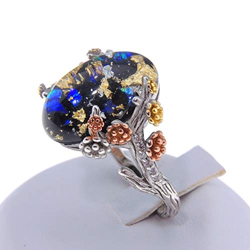 Henrietta Simulated Fire Opal Ring for Women by Ginger Lyne | Sterling Silver Tree Branch Setting Elven Fairy Flower Design for Engagement Statement or Promise Ring3
