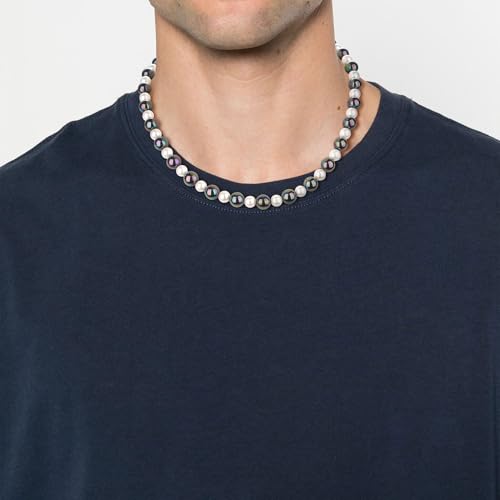 GAVU Black and White Shell Pearl Necklace for Men, Men’s Beaded Necklace - Image 4