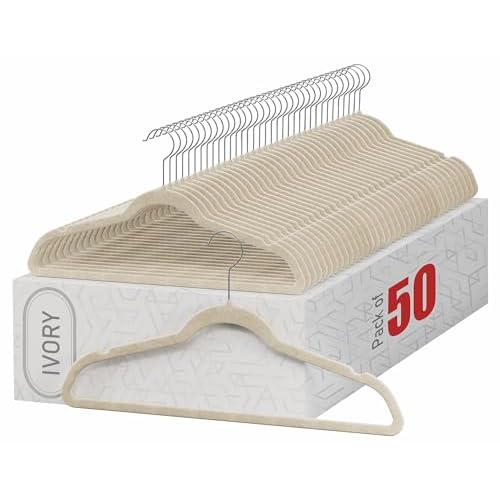 Home-it Premium Velvet Hangers 50 Pack – Ivory Suit Hangers Non Slip – Heavy Duty Clothes Hangers for Closet, Jacket, Shirt, Pants and Suit, Hook Swivel 360 – Ultra Thin