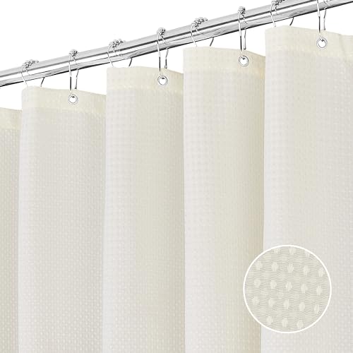 FIISAYL Gofre Cortina de Ducha para Bañera Cortinas Baño Tela Impermeable Poliéster con 12 Ganchos Lavable a Máquina 183 x 183 cm(Crema)