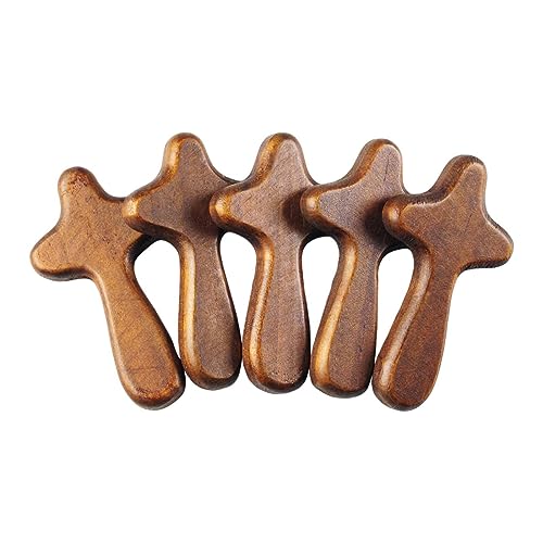 LOVIVER 5Pcs Pinewood Wood Cross Prayer Cross Caring Family Friend Small Religious Gift Clinging Palm Decoration Comfort Neighbor Wooden Holding Cross, B