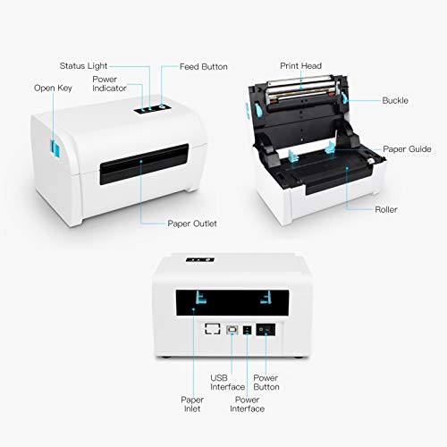 Homesen Impressora de etiquetas térmicas Impressora de etiquetas de envio de alta velocidade USB BT