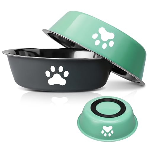 2 Stück Edelstahl Fressnapf Hund 860ml, Hundenapf Kleine Hunde, Futternapf und Trinknapf mit Rutschfestem Silikonboden für Kleine Mittelgroß Hunde...
