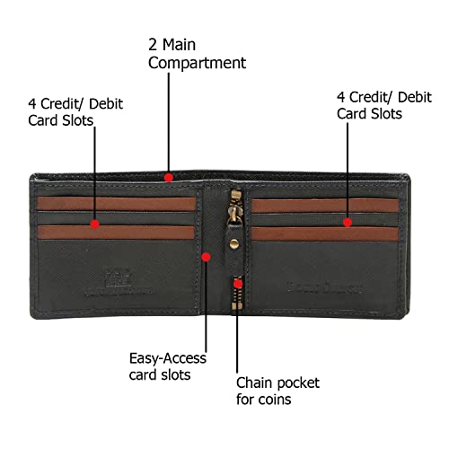 Image of LOUIS STITCH Safiano Leather Bifold Wallet for Men | Blue RFID Blocking Wallet Purse with 8 Card Slots, 1 Zip Pocket for Coin and 2 Main Compartments (WL-SF BU)