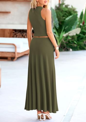 PRETTYGARDEN Women's 2 Piece Maxi Skirt Sets Casual Summer Knit Cropped Tank Top High Waisted Long Skirts Outfit2