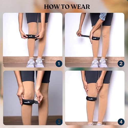 Image of Wonder Care Adjustable Patella Knee Support With Silicon Insert & Anti Slip Rubber For Knee Pain,Patella Tendon Support For Gym Squats,Running,Patellar Tendon Strap Men Women (1,Black)