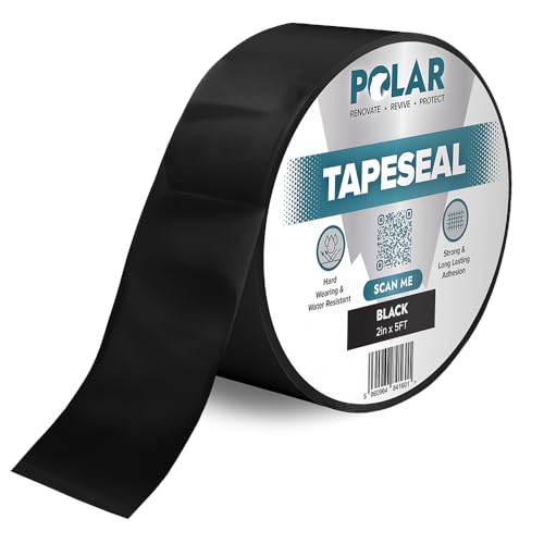 Polar TapeSeal - Rubberised Waterproof Repair Tape for Roofs & Gutters - Leak Sealer for PVC & Plumbing Pipes - Easy to Use DIY Tool for Indoor & Outdoor - Black - 2" x 5 ft (5cm x 1.5m)