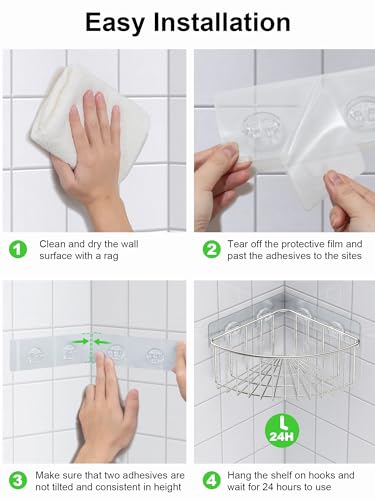 Image of SMARTAKE 2-Pack Corner Shower Caddy Deep Basket Design, SUS304 Stainless Steel, Wall Mounted Bathroom Shelf with Adhesive, Storage Organizer for Toilet, Dorm and Kitchen (Silver)
