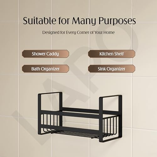 Image of LAPO Wall Mounted Storage Organizer for Bathroom, Self Adhesive Rack for Kitchen Sink Accessories and Utility Use, Multipurpose Storage Rack (Black, Pack of 1)