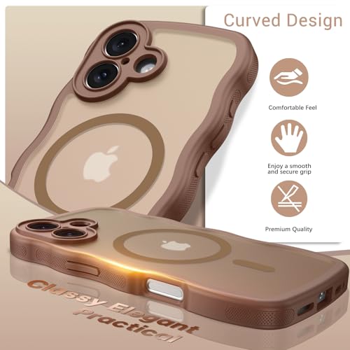 Image of YINLAI for iPhone 17 Case 6.3-inch [Compatible with MagSafe] [Soft Silicone] [Curly Wave] [Anti-Fingerprint] [Full Body Military Shockproof], Brown
