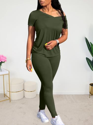 Lounge Sets for Women 2 Piece Summer Casual Jogger Workout Outfits Short Tops Long Pant Sweat suit leggings set2