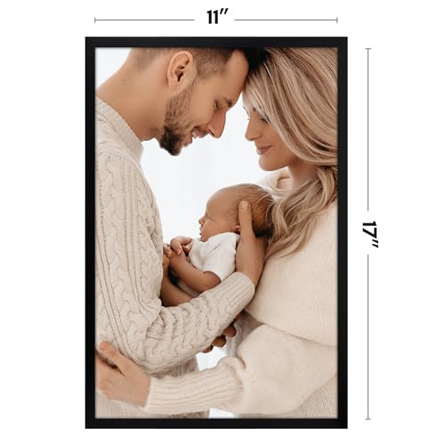 Image of Americanflat 11x17 Picture Frame with Polished Plexiglass - Streamline Collection - Thin Border Picture Frame for Wall Display - Hanging Hardware Included - Black