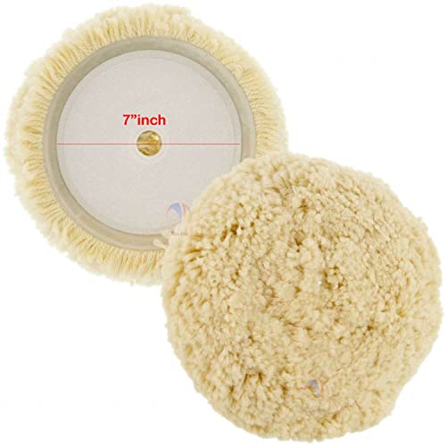 Image of 7 Inch Wool Polishing Buffing Pad Bonnet, Beige, Soft Wool Polisher Pad for Car Detailing, Furniture, Metal, Marble, Wood Surface Waxing, Buffing & Finishing, 1 Piece