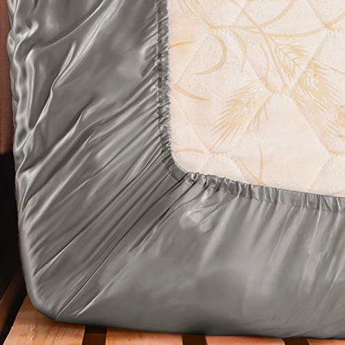 Thxsilk 7A+ Silk Fitted Sheet, 1 Fitted Sheet Only, 100% Mulberry Silk Bottom Sheet, Silk Bed Sheet With Deep Pocket 16", Machine Washable, Durable, Queen Size, Grey #TOP4