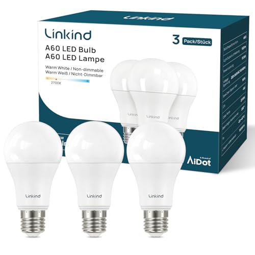 Linkind Extrem-helle LED Lampe E27, 13,5W (ersetzt 100W), 1521 Lumen, 2700K Warmweiß, A60 Edison-form, 220°, matt, 3 Stück – Ansicht 1