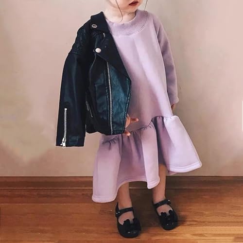 Toddler Girls Leather Jacket, Kids Zip Up Notched Collar Motorcycle Biker Leather Coats with Zipper Pockets3