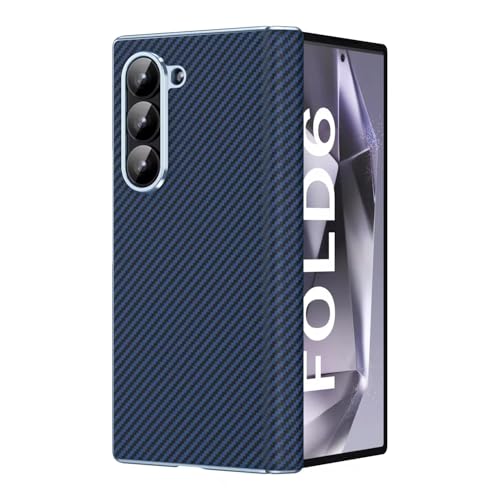 Image of amazon basics Luxury Case for Samsung Galaxy Z Fold 6 - Ultra-Slim 600D Aramid Fiber, Military-Grade Strength, Wireless Charging Compatible, with Hinge and Glass,Matte Blue