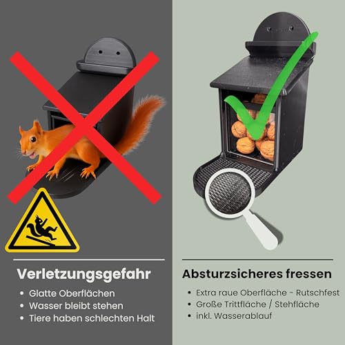 Eichhörnchen Futterhaus Braun – Wetterfest & Stabil mit Kunststoffscheibe, Belüftetem Futterreservoir & Rutschfester Sitzfläche – Sicher & Langlebig für Garten & Balkon (Braun)