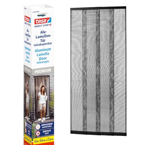 tesa INSECT STOP Aluminum Lamella Curtain Premium - moustiquaire télescopique - pour portes de balcon et de patio - installation facile sans perçage - 95 x...
