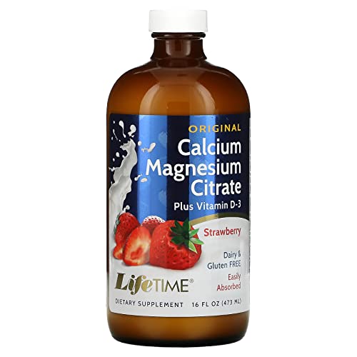 Lifetime Calcium Magnesium Citrate w/Vitamin D-3 | Bone & Muscle Support | Easy Absorption, Dairy & No Gluten | Strawberry | 16 FL oz