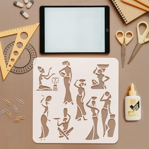 FINGERINSPIRE African Woman Painting Stencil 30x30cm Reusable Black Woman Silhouette Stencil Template African Tribal Woman Stencils for Painting on Wood Canvas Fabric Wall Furniture DIY Home Decor - Image 3