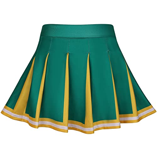 GRAJTCIN Girls Cheerleader Costume Kids Cheer Uniform Cheerleading Outfit Halloween Fancy Dress for 10-12 Years Hair Bow(150, Green)